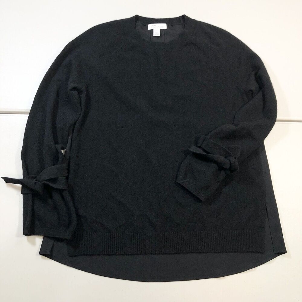 Nordstrom Signature Women’s Sz S Cashmere Silk Back Black Tie Cuff Sweater